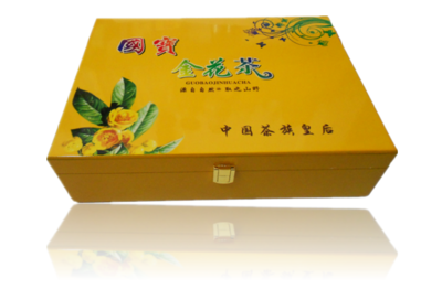 黄色金花茶木盒正面